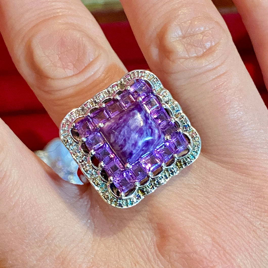 SS Charoite Amethyst Ring