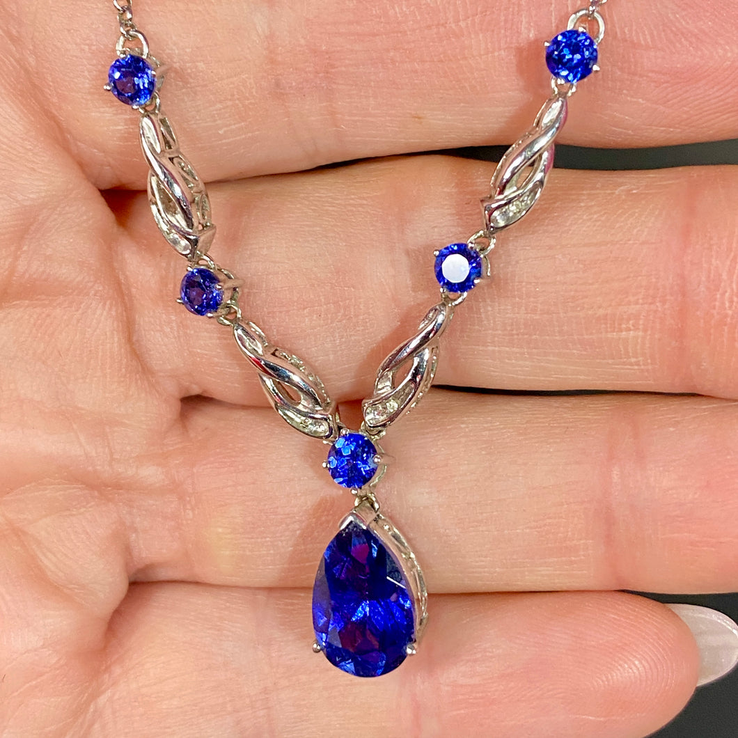Sterling Lab Sapphire Signed Av? Necklace