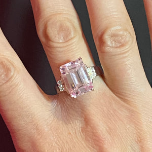 SS Fun Emerald Cut Pink CZ Ring