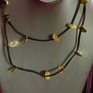 Hammered Gold Plated Suede Necklace