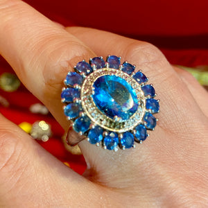 SS Blue Topaz Diamond Ring