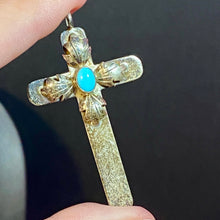 Load image into Gallery viewer, From Consigner Collection Sterling Turquoise Signed Cross Pendant
