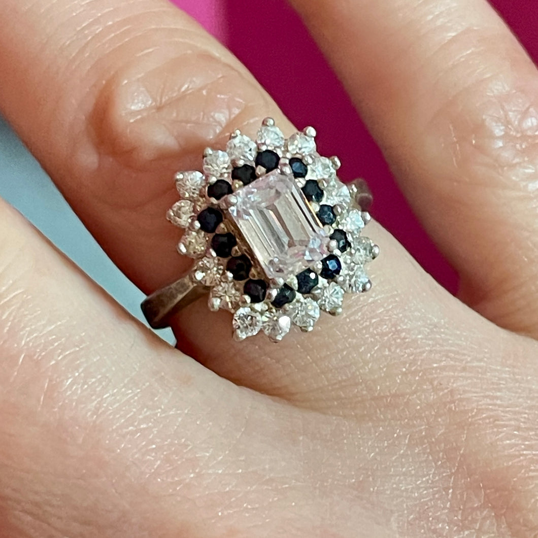 SS Art Deco Style Emerald Cut CZ Ring