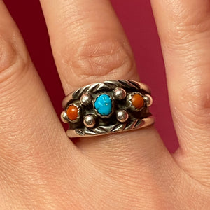 SS Turquoise Coral Ring