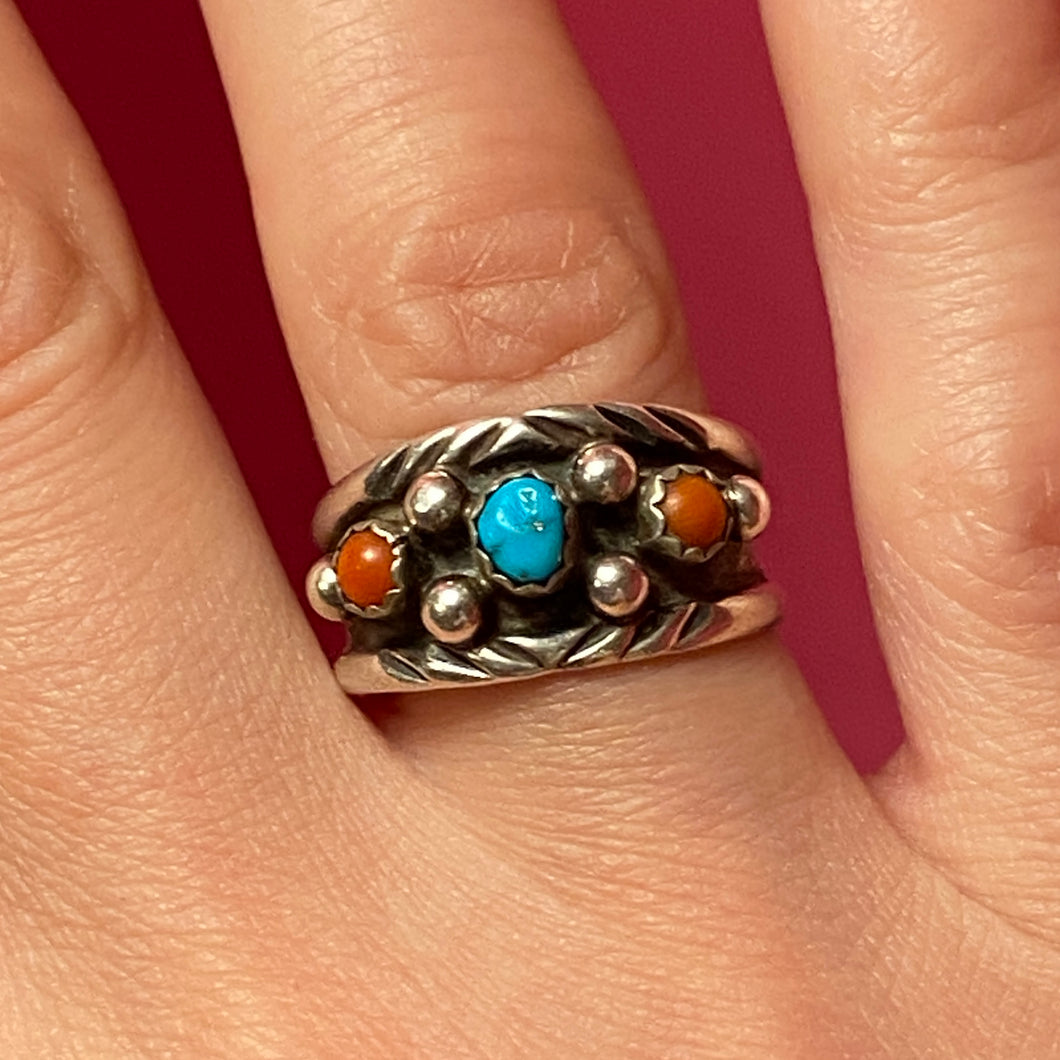 SS Turquoise Coral Ring