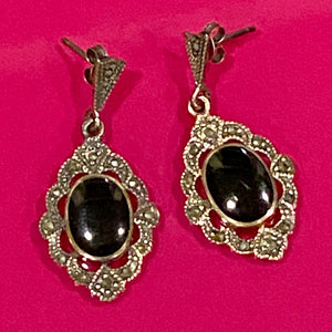 Sterling Onyx Marcasite Earrings