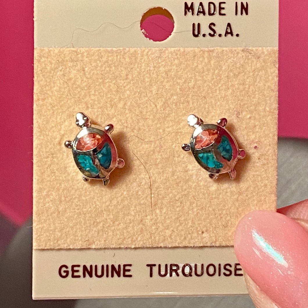 SS Inlaid Turtle  Earrings