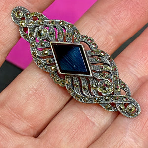 Sterling Onyx Marcasite Pin