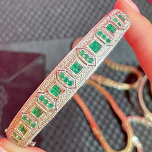 Load image into Gallery viewer, SS Emerald Diamond Bangle Bracelet
