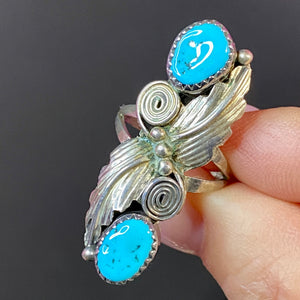 From Consigner Collection  Sterling Turquoise Signed Native American Long Ring