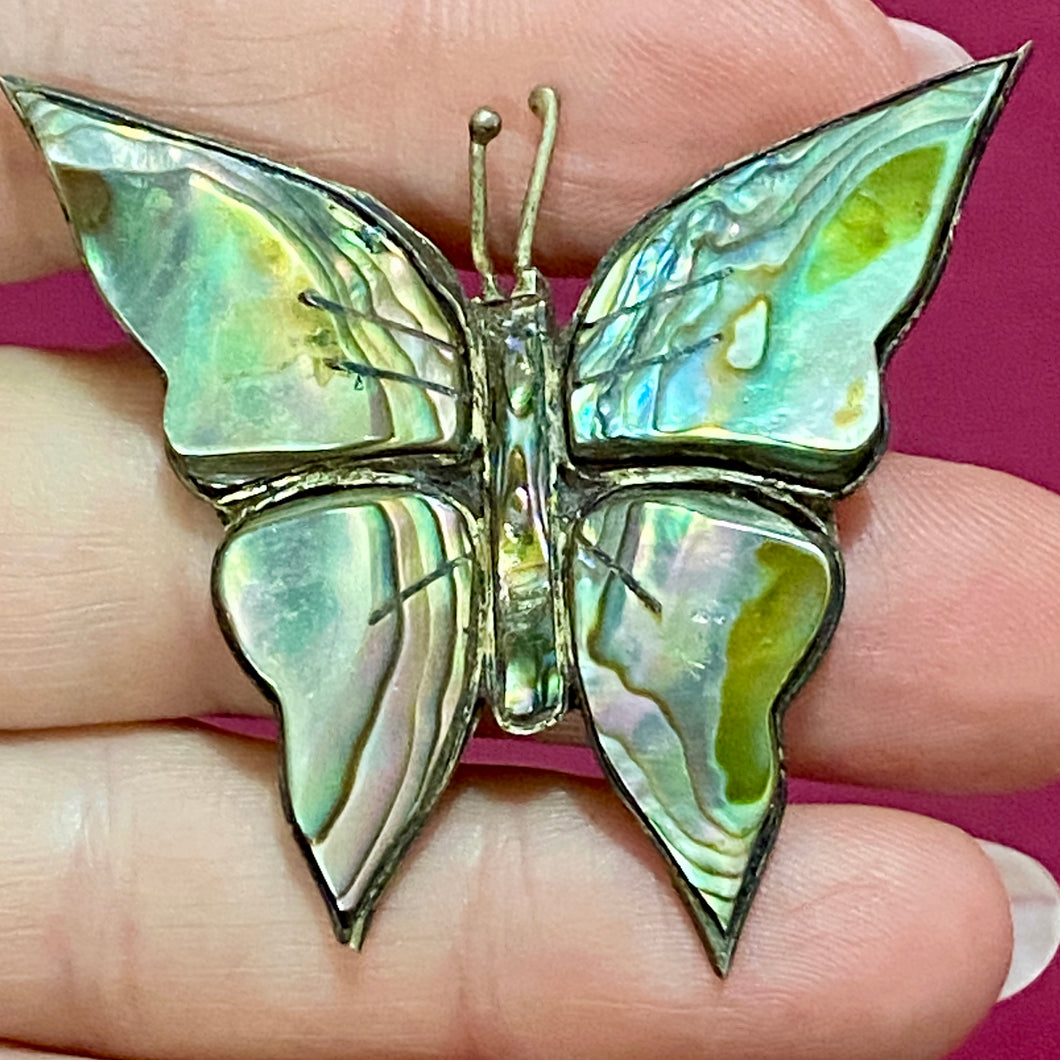 Very Old SS Abalone Butterfly Pin