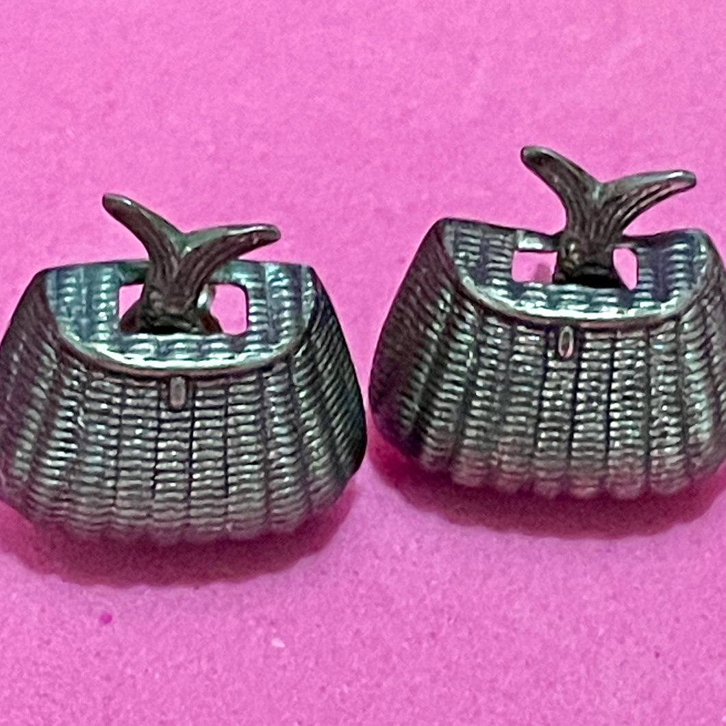 SS Woven Basket With Fish Earrings