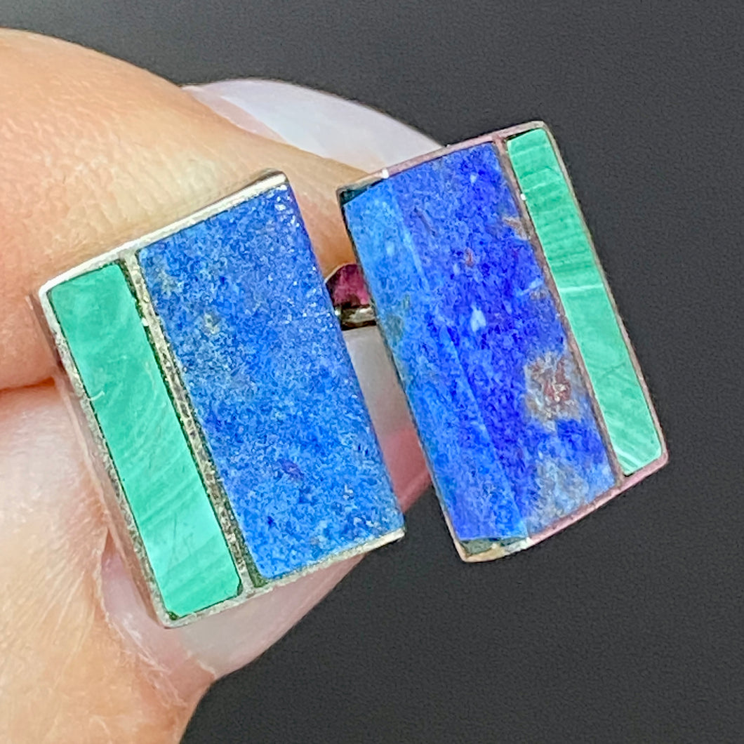 Sterling Lapis Malachite Earrings