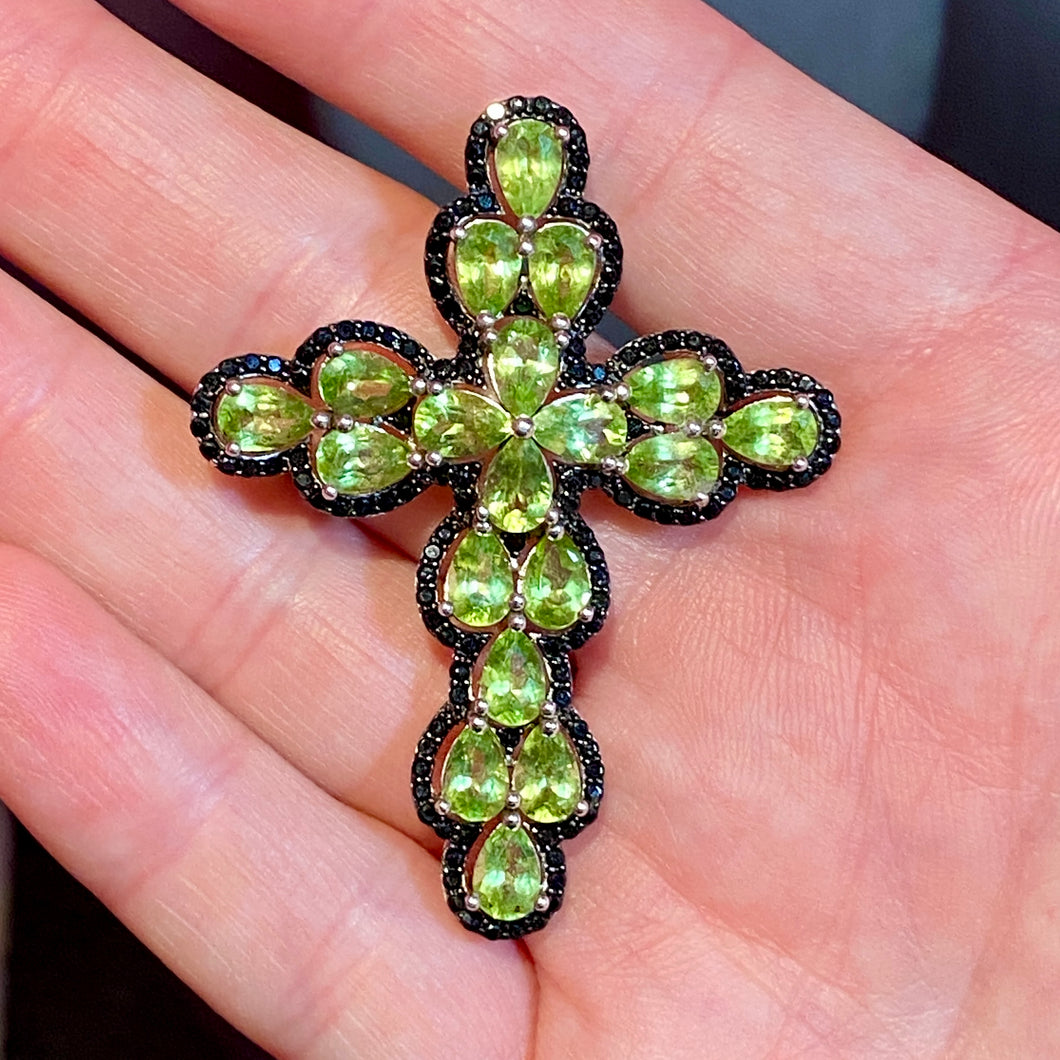 SS Peridot Spinel Cross Slide Pendant
