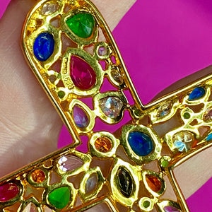 Sterling Vermeil Huge 4" Cross Faux Gemstone CZ Lab Ruby Cross