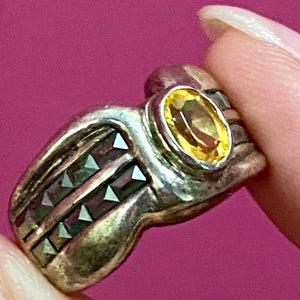 SS Citrine Marcasite Ring