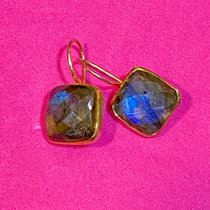 Sterling Gold Vermeil Faceted Labradorite Quality Earrings