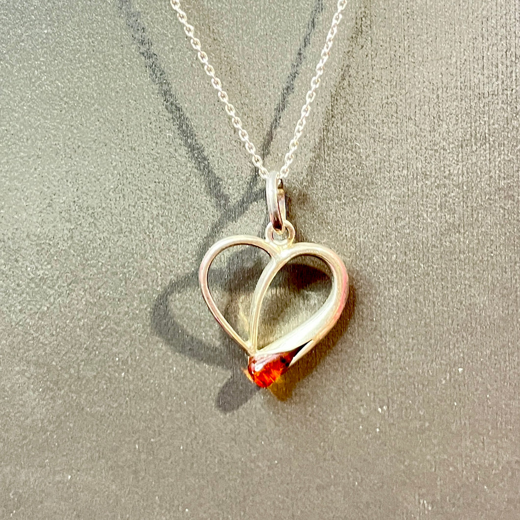 Sterling Amber Heart Necklace