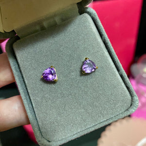 14K Gold Amethyst Heart Cut Earrings