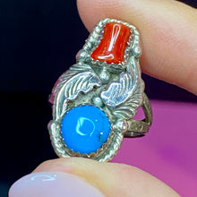 Load image into Gallery viewer, From Consigner Collection  Sterling Turquoise Coral Native American Ring
