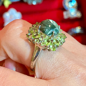 SS Gray Moonstone Peridot Ring