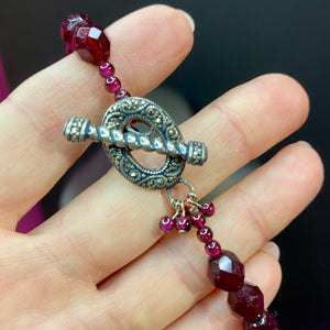 Sterling Marcasite Toggle Pyrope Garnet Bracelet