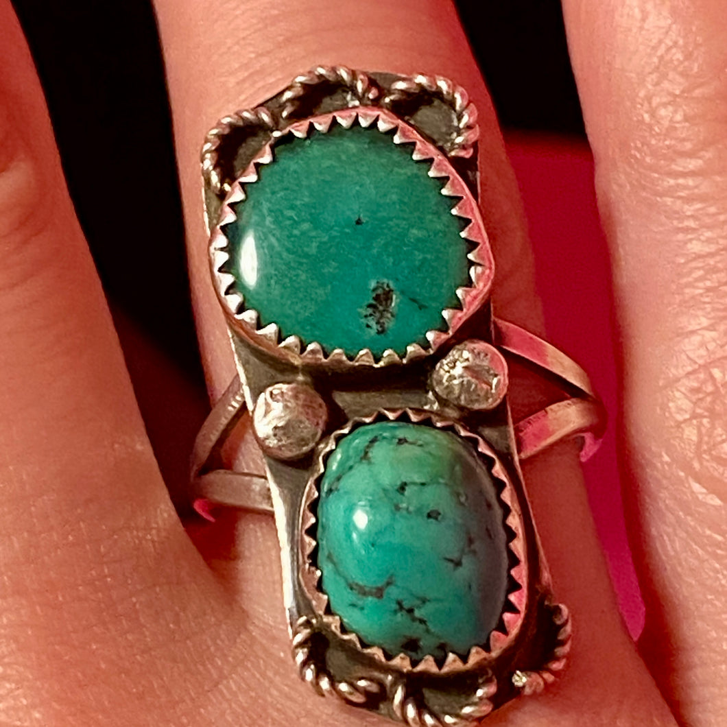 SS Double Turquoise Older Huge Ring