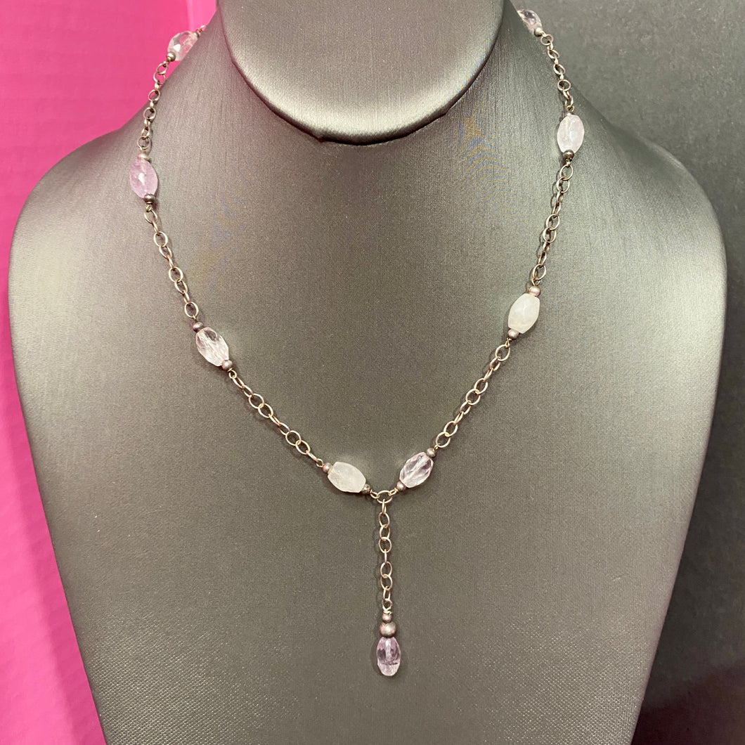 ❤️ Sterling Amethyst Rock Quartz Y Necklace