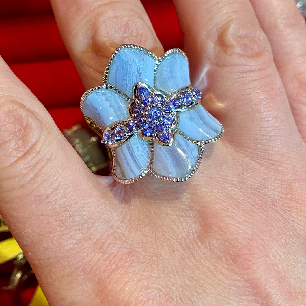 SS Blue Lace Agate Tanzanite Ring