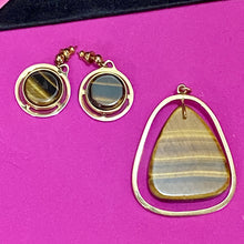 Load image into Gallery viewer, 12K GF Tiger Eye Pendant &amp; Earrings
