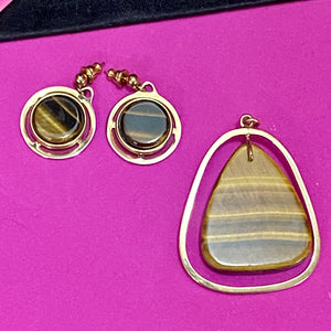 12K GF Tiger Eye Pendant & Earrings