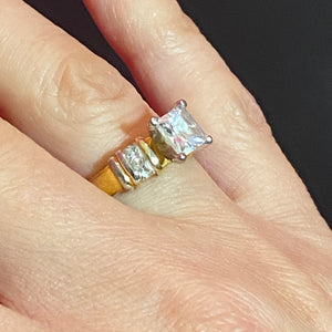SS Gold Vermeil Fun Square Cut CZ Ring