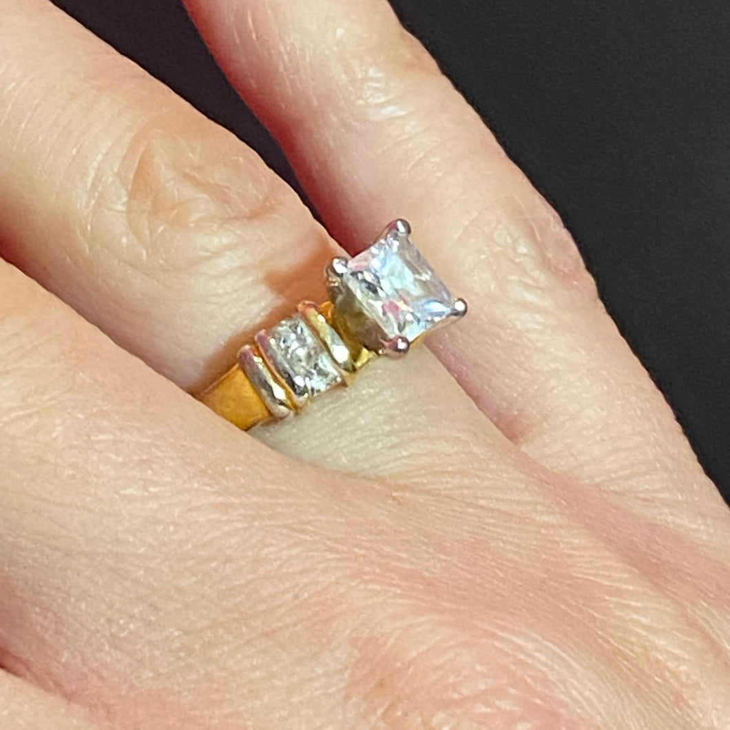 SS Gold Vermeil Fun Square Cut CZ Ring