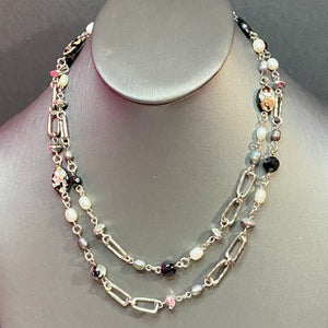 Real Pearl Art Glass Link Necklace