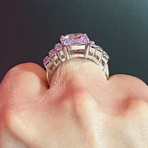 SS Fun Square Cut Lavender CZ Ring