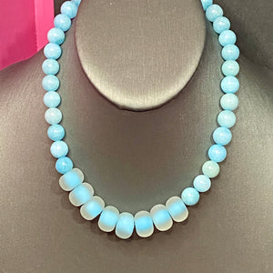 ❤️ Sterling Milky Blue Aqua & Art Glass Necklace