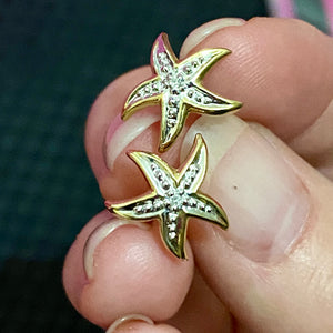 14K Gold Diamond Star Earrings