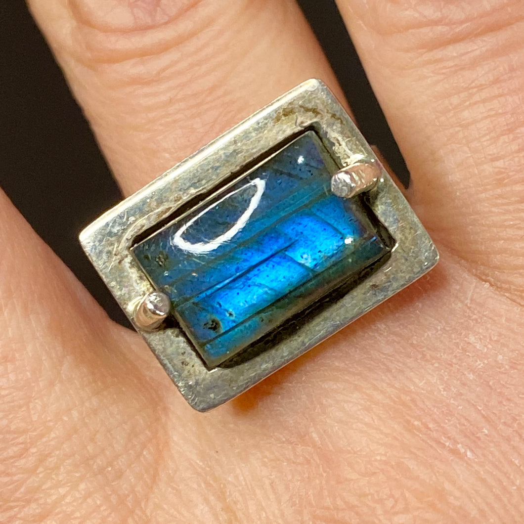 Sterling Modernist Labradorite Ring Adjustable