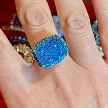 Load image into Gallery viewer, SS Bright Blue Druzy Quartz Ring
