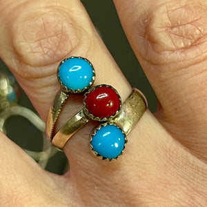SS Turquoise Coral Ring Size 8