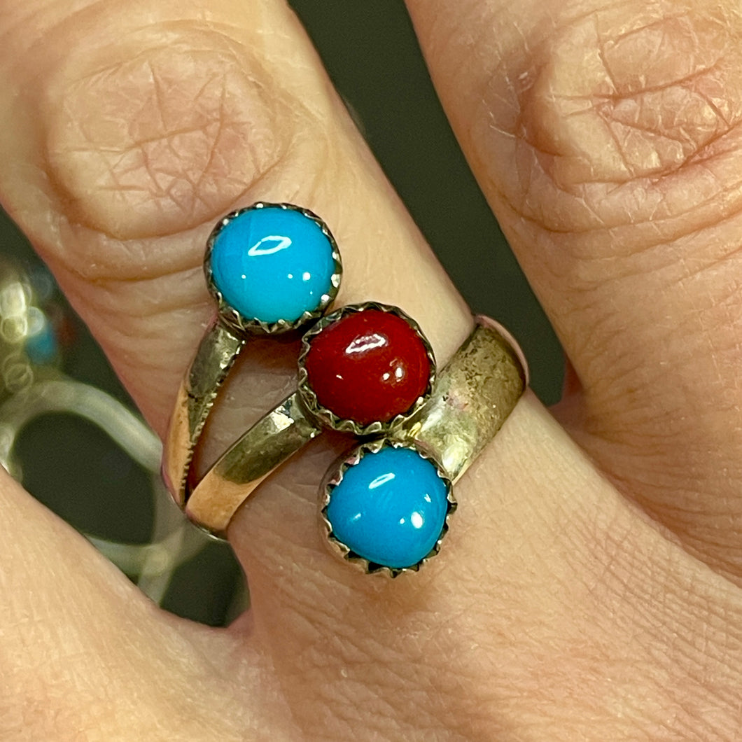 SS Turquoise Coral Ring Size 8