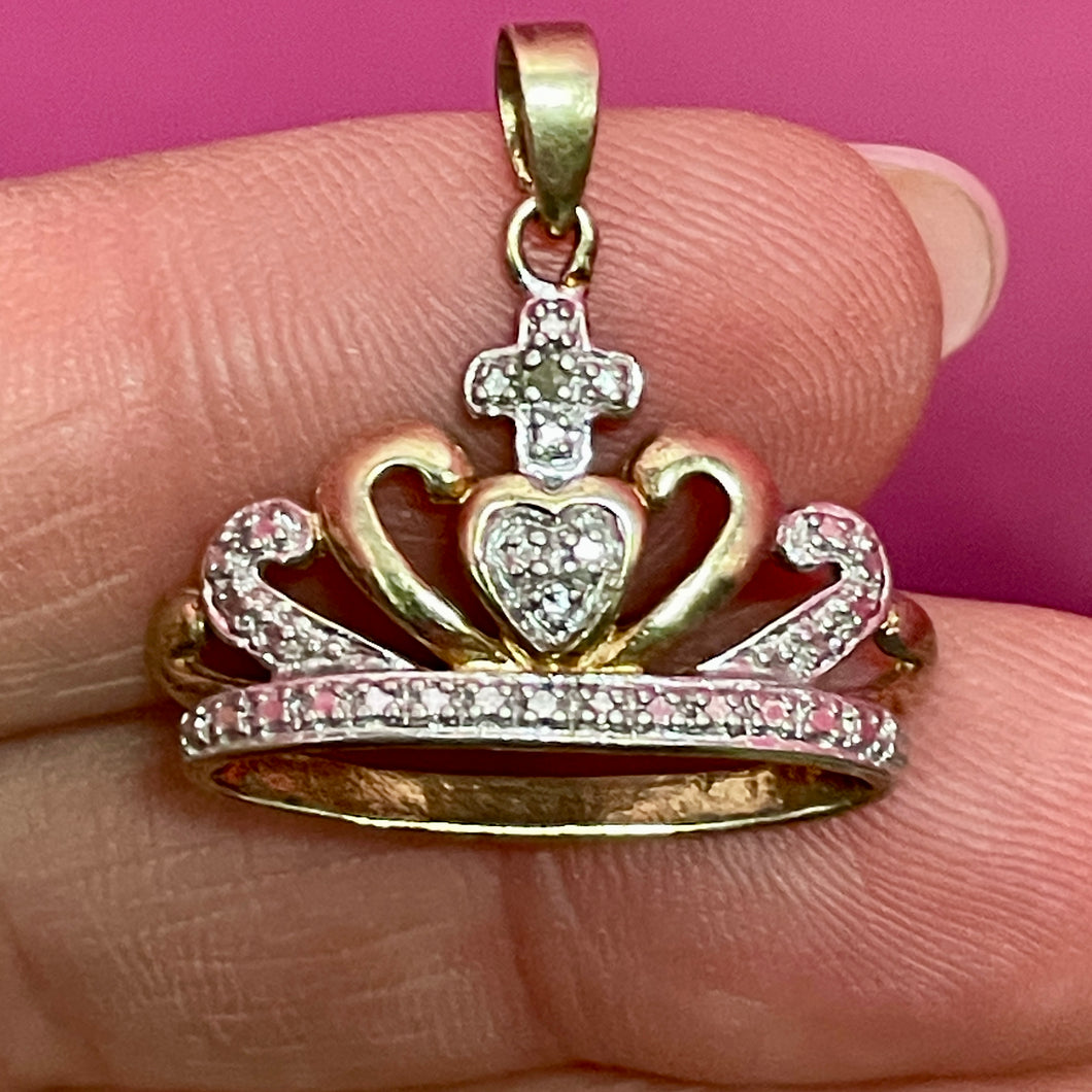 SS Gold Vermeil CZ Crown Pendant