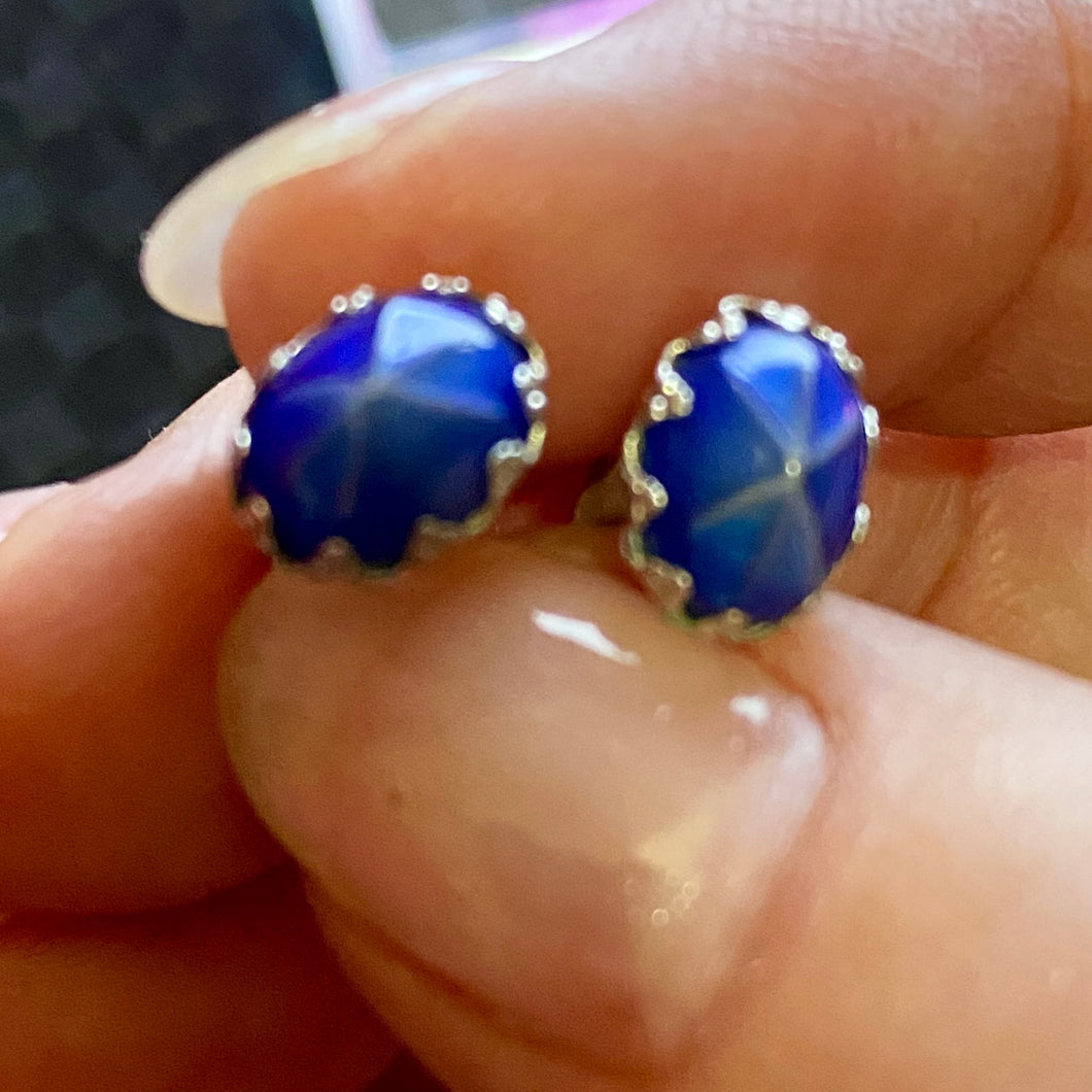 14K Gold Faux Star Sapphire Earrings