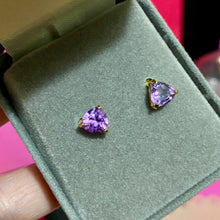 Load image into Gallery viewer, 14K Gold Amethyst Heart Cut Earrings
