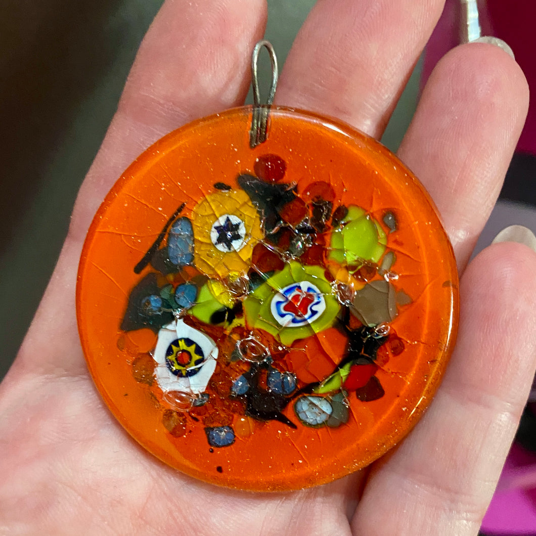 Cane Glass Flower Pendant ( as found )