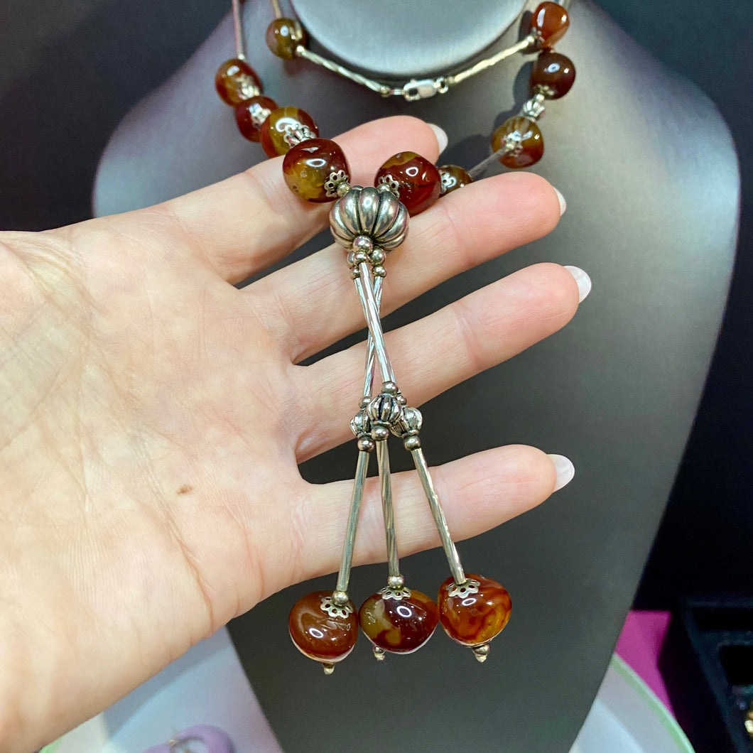 Sterling Hardstone Agate Or Carnelian Spectacular Necklace