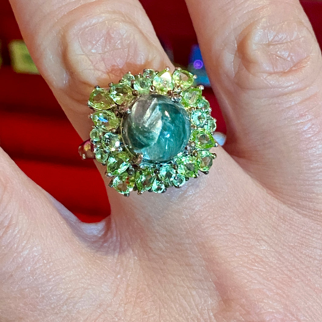 SS Gray Moonstone Peridot Ring