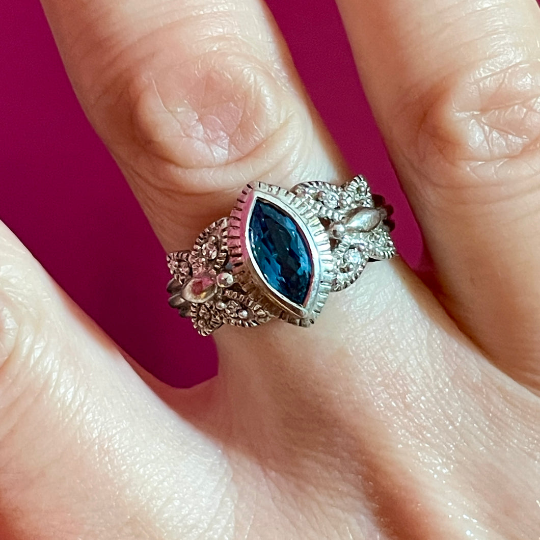 SS Blue Topaz Butterfly Detail Ring