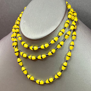 Yellow & Black Glass Deco Long Necklace