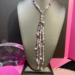 Sterling Gemstone Crystal Glass Very Long Tassel Necklace